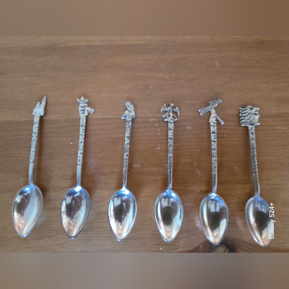 6 Anciennes cuillères souvenir mexicaine en argent sterling 925